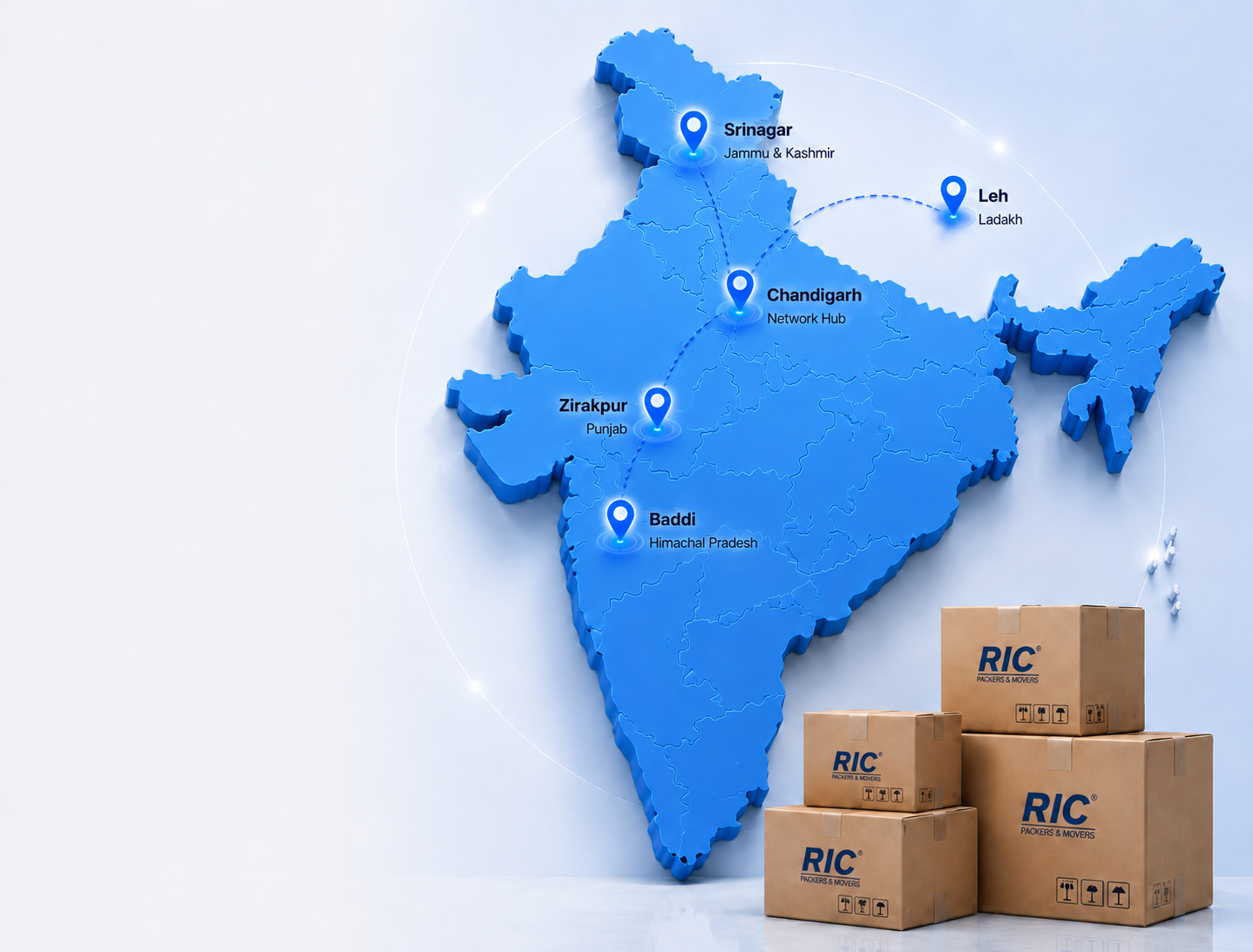 RIC Packers and Movers branch network across India