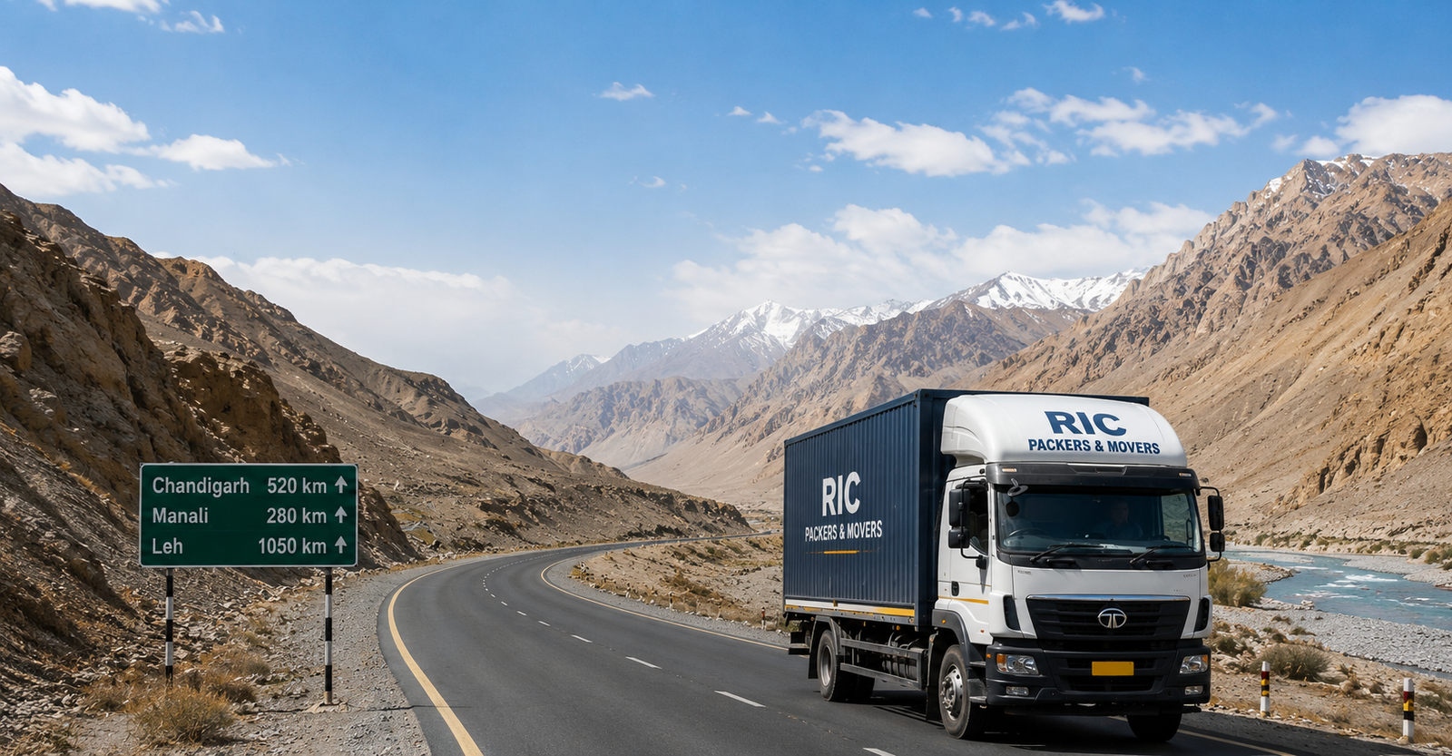 RIC Packers and Movers truck on Leh Ladakh route